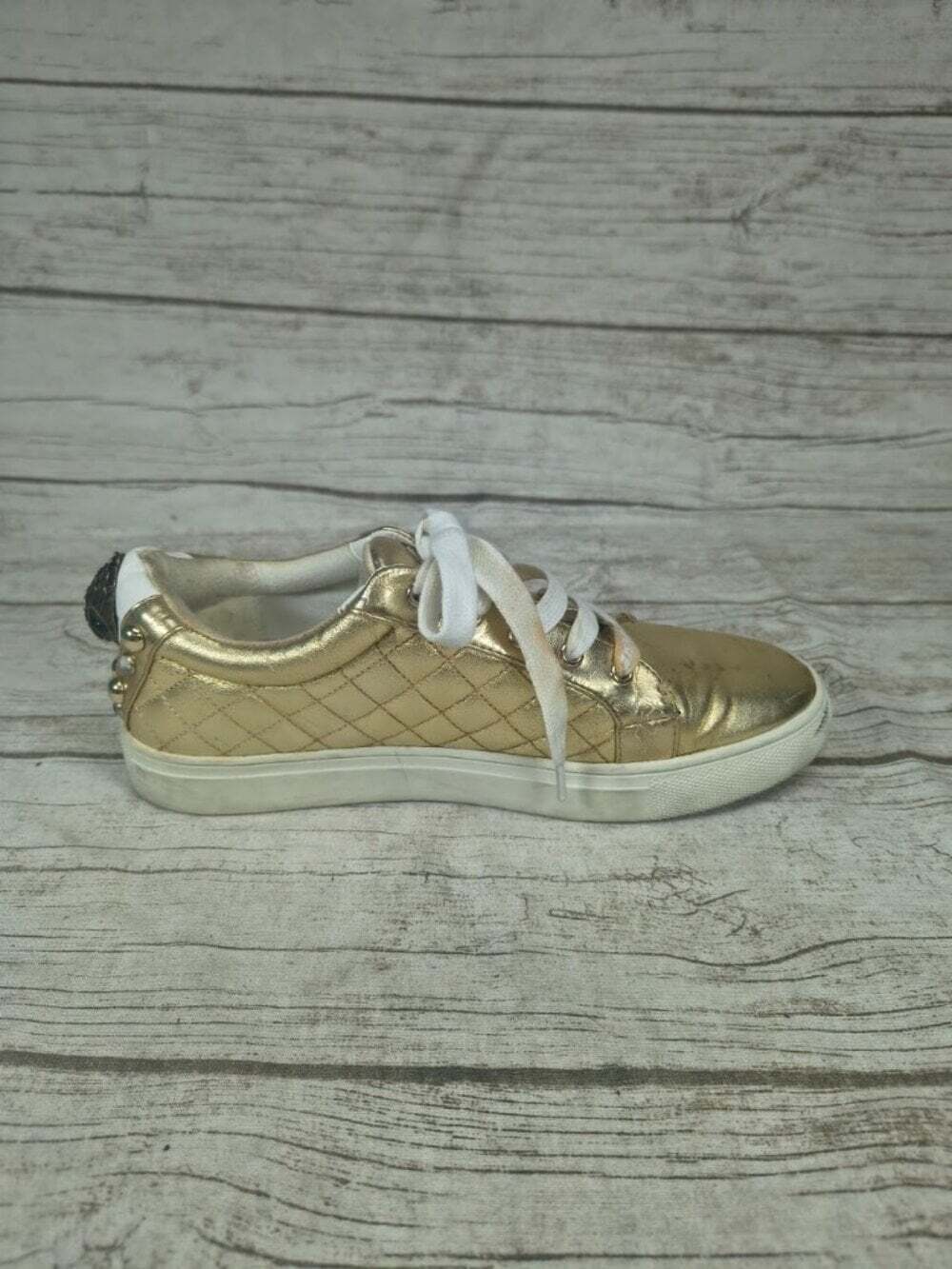 Kurt Geiger Metallic Gold Quilted Embellished Sneakers Size 38 - Picture 11 of 14